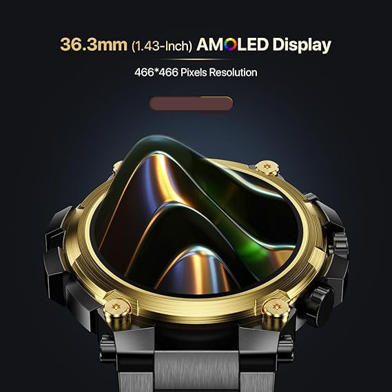 Smartwatch with AMOLED display on a dark background