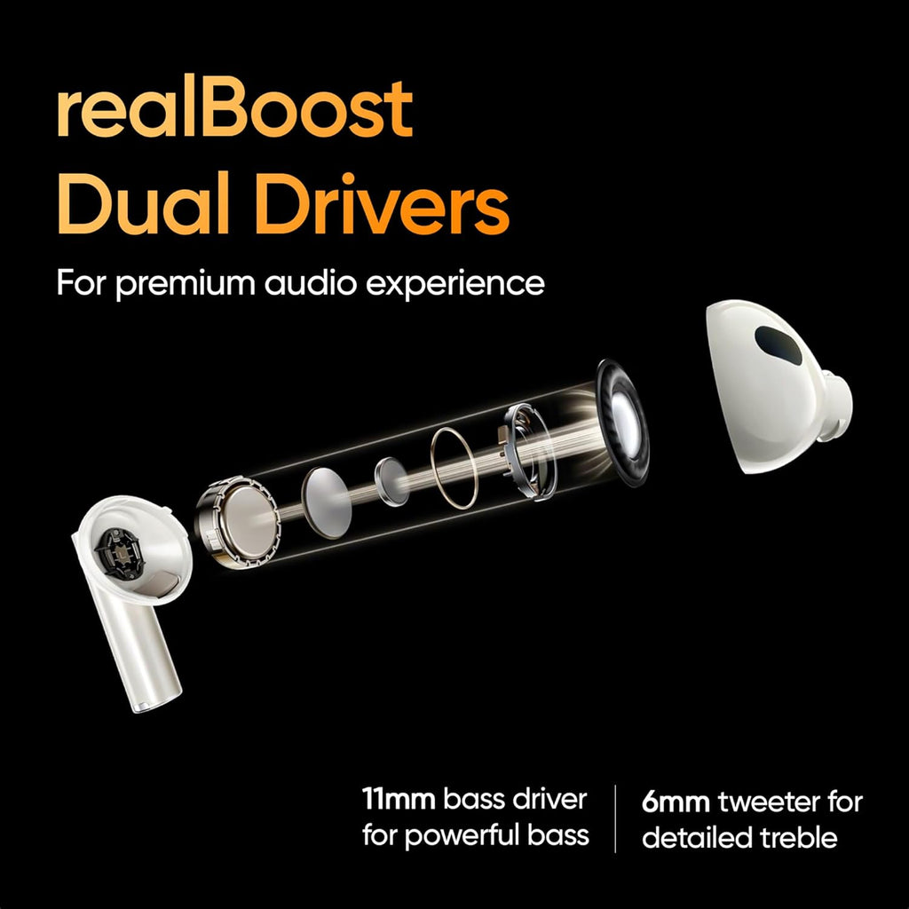 Realme Buds Air 5 Pro TWS – 40 H Playback & Bluetooth 5.3 | Dual Drivers & Hi-Res LDAC Audio
