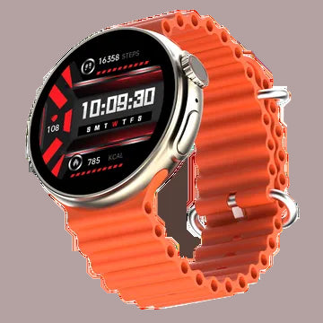 Smartwatch with an orange band on a white background