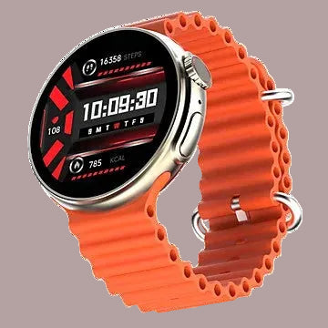 Smartwatch with an orange band on a transparent background