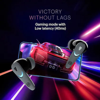 Phone with gaming mode and low latency headphones on a dark background
